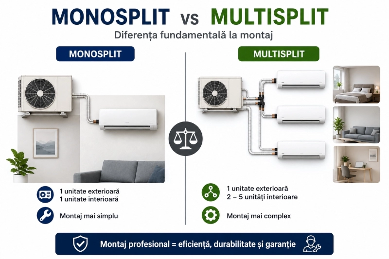 Cât de dificil este montajul unui aer conditionat multisplit comparat cu unul monosplit?