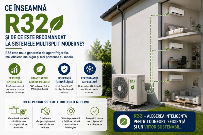 Ce înseamnă agent frigorific R32 și de ce este recomandat la sistemele multisplit moderne?